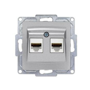 Gunsan Visage Datenbuchse 2-fach CAT5e Internet Netzwerk Unterputz Silber